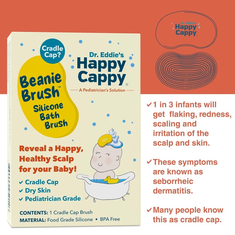 Happy Cappy فرشاة بياني - فرشاة لعلاج قشرة الرأس للأطفال، للعناية بالبشرة الجافة، مقشر لطيف لفروة رأس الطفل أثناء الاستحمام، يساعد في التخلص من القشرة والرقائق، سيليكون آمن للطعام، خالي من BPA - Image 4
